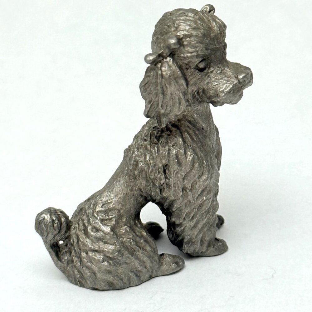 Spoontiques Vintage Pewter Poodle Figurine Miniature 1.5" High Collectible Decor